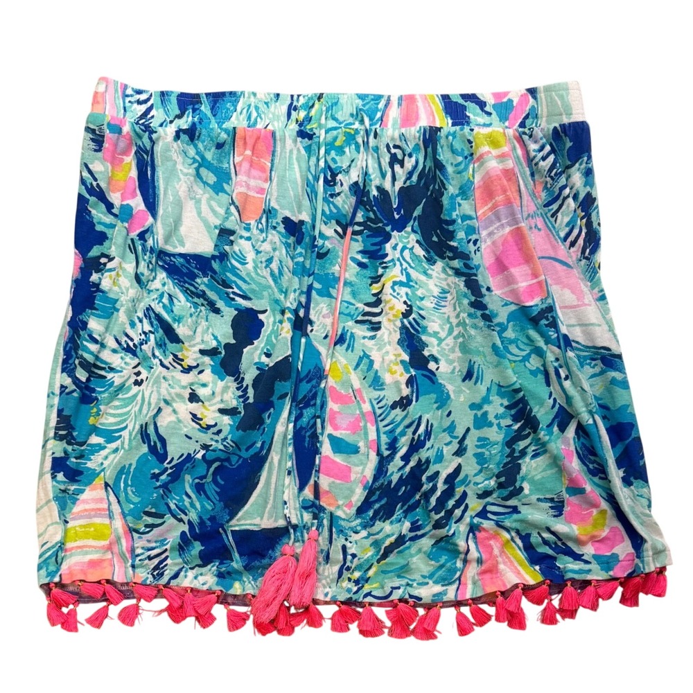 Lilly Pulitzer Women's swim suit‎ cover up Skirt Blue Pink Sailboat Tassel Hem L